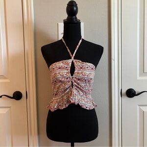 Valia Pink and White Sleeveless Ruched Tank Top